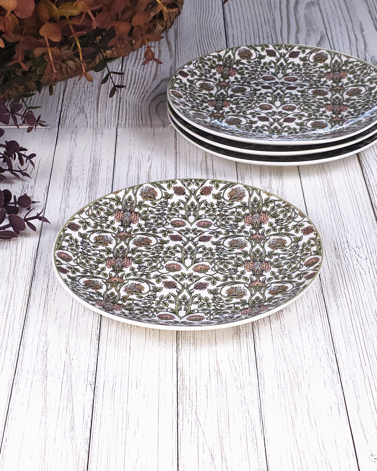 Green & Blush Botanical — Salad Plates (Set of 4)