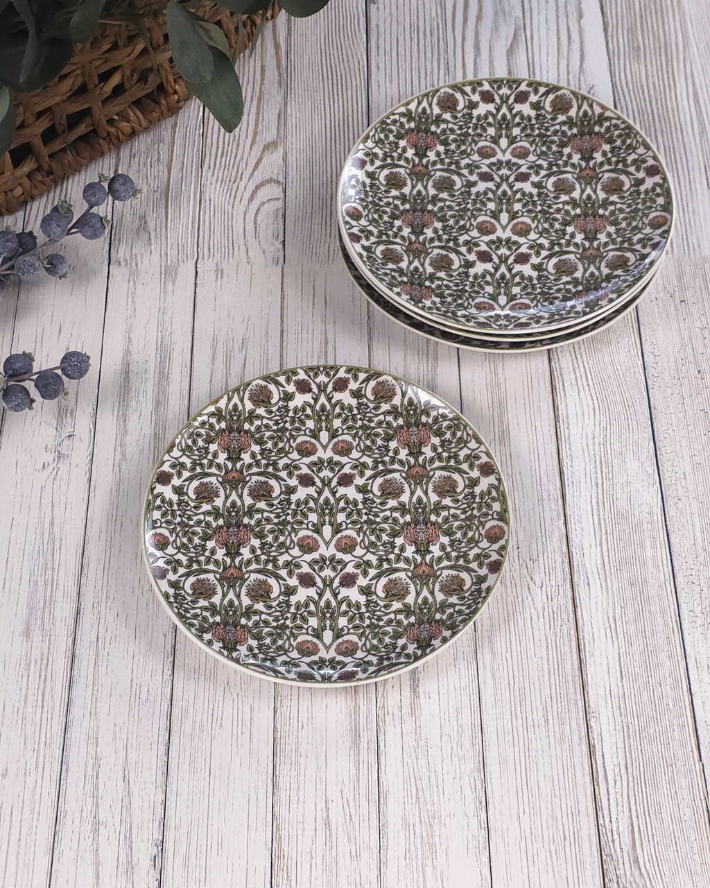 Green & Blush Botanical — Salad Plates (Set of 4)