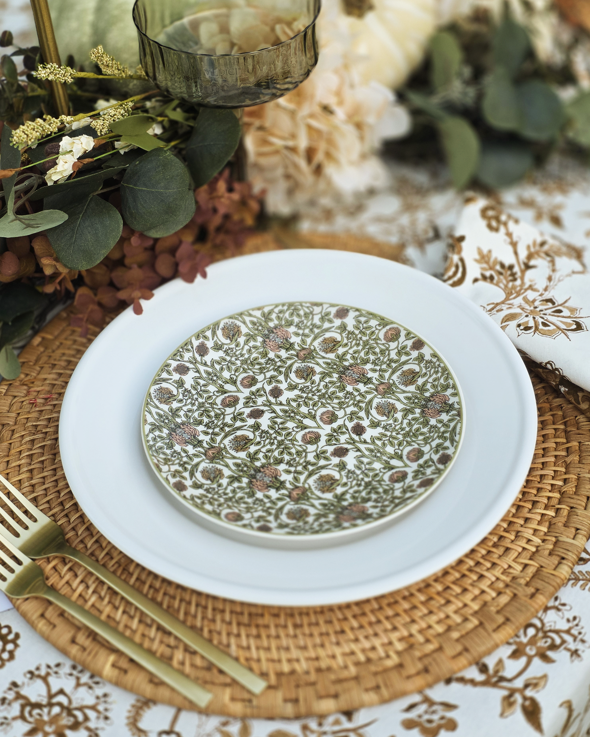 Green & Blush Botanical — Salad Plates (Set of 4)