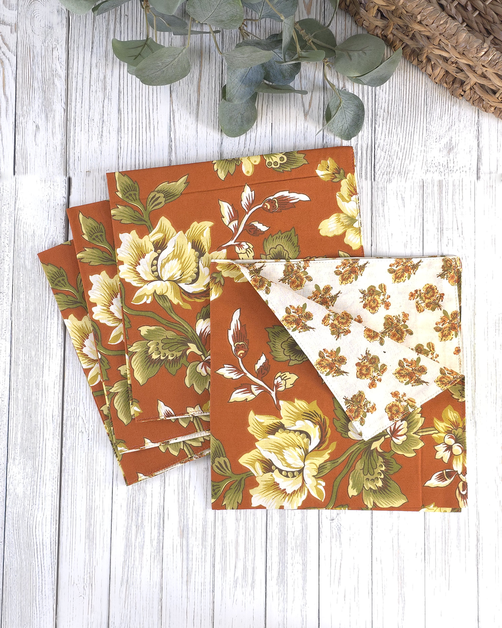 Autumn Bloom — Reversible Cotton Napkins (Set of 4)