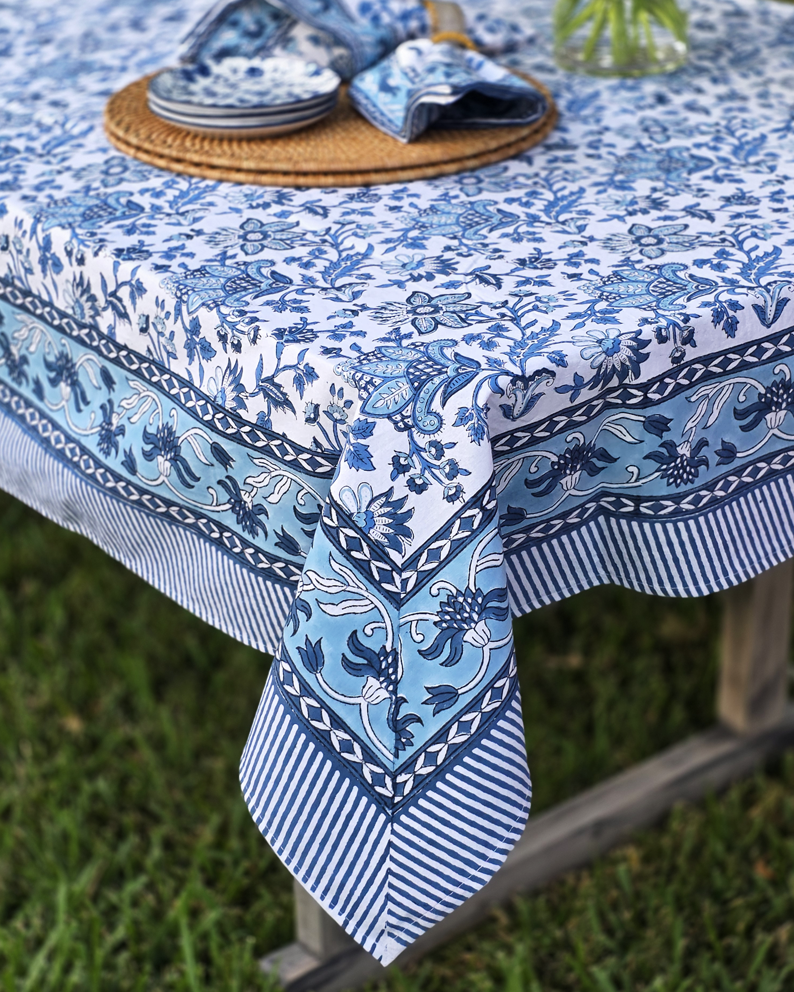 Gayatri Blue — Cotton Tablecloth (60″ × 90″)