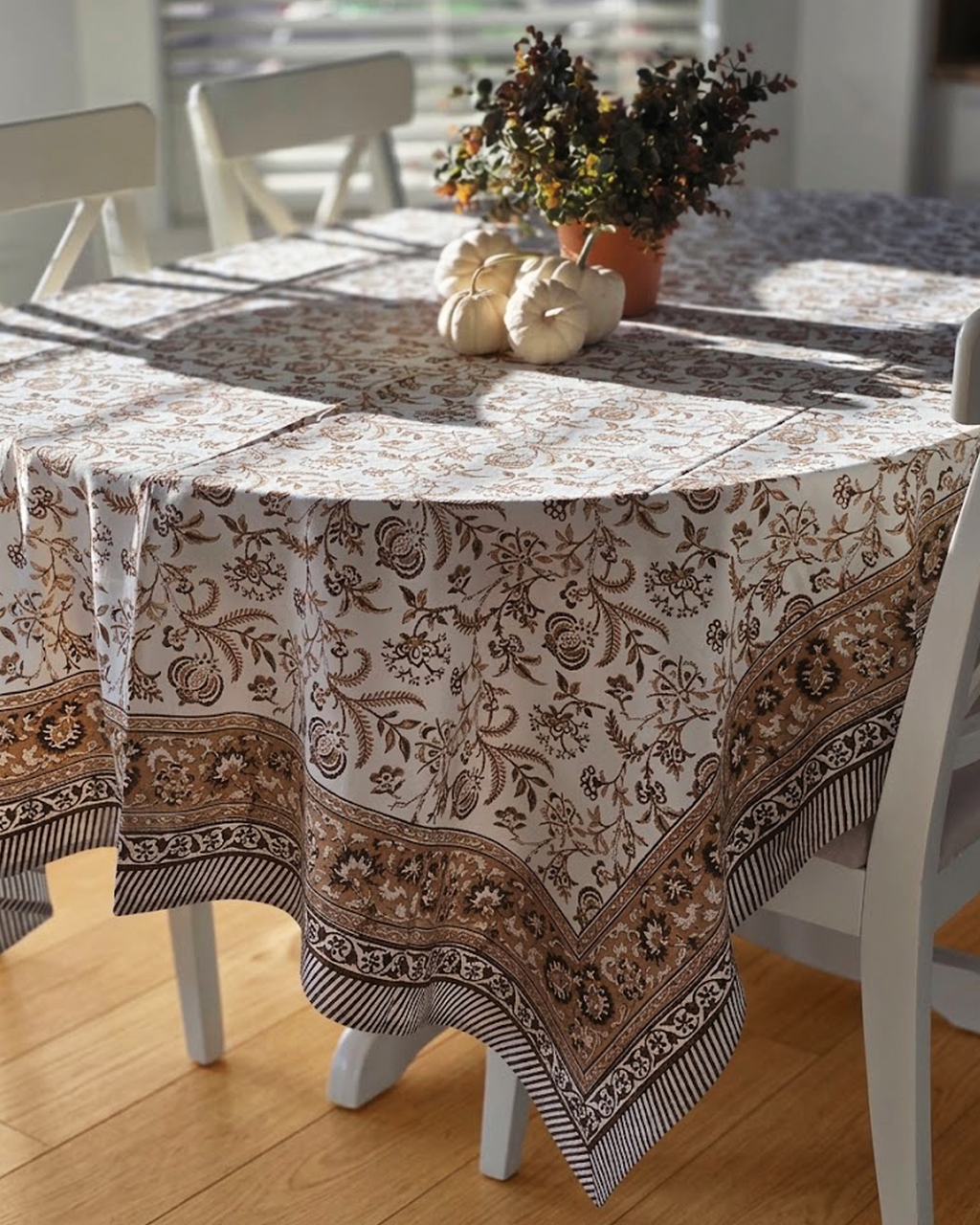 Cotton Hand-Block-Printed Tablecloth - Lilibet Mocha